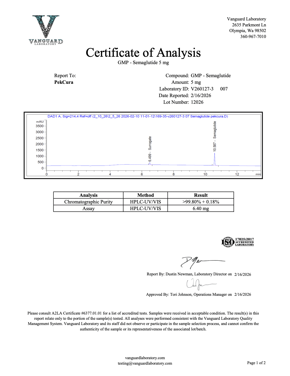 GLP-1-S<br>6.40mg<br>Batch V260127-3 007<br>02/16/2026