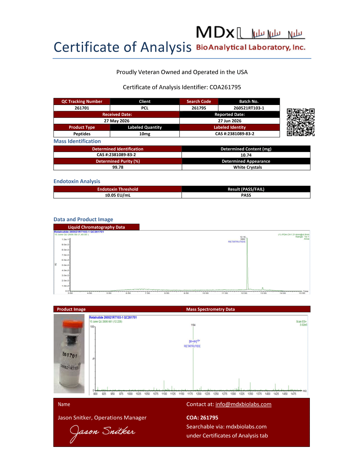 CAS #: 2381089-83-2<br>10.74mg<br>Batch 260521RT103-1<br>06/27/2026