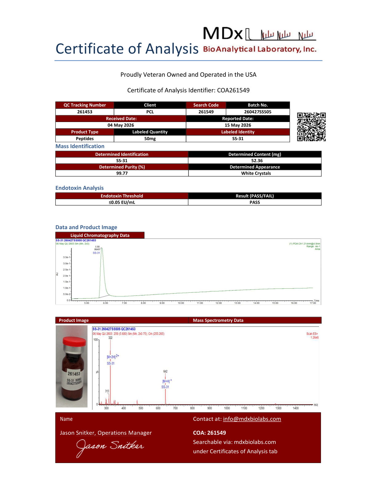 CAS #: 736992-21-5<br>52.36mg<br>Batch 260427SS505 <br>05/15/2026