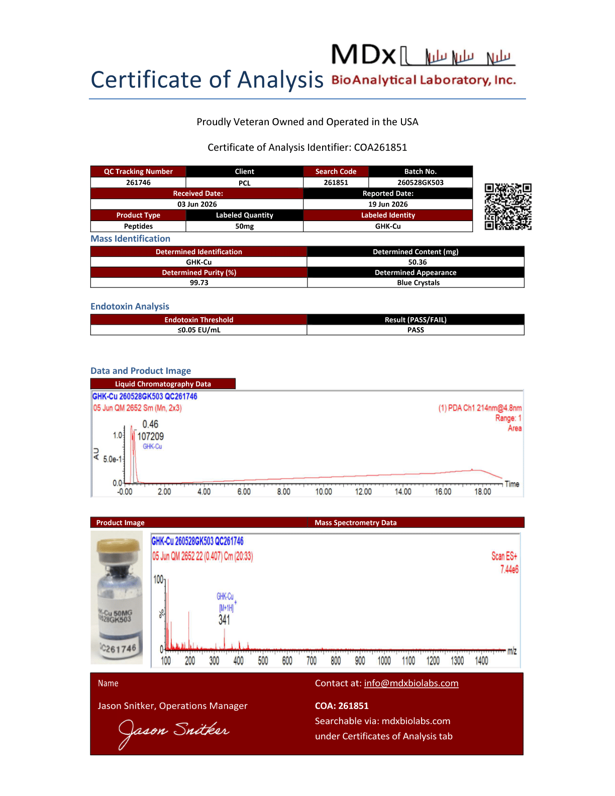 GHK-Cu<br>50.36mg<br>Batch #260528GH503<br>06/19/2026